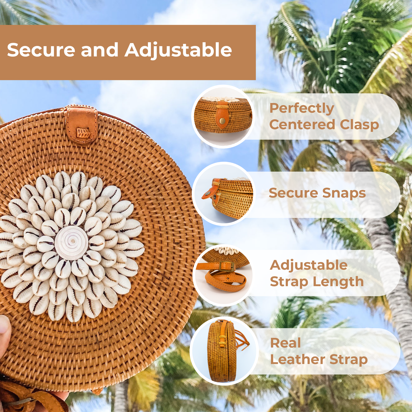 Ganapati Bali Rattan Crossbody Bag with Seashell Embellishment