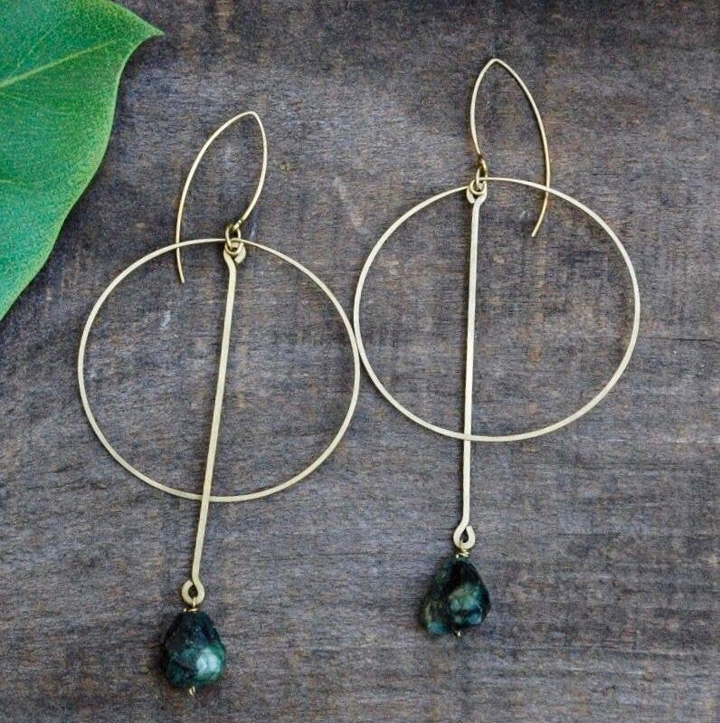 Baizaar Sterling Silver Hoop and Drop Stone Earring