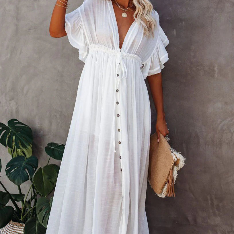 Charmo Ruffle Long Cover Up Beach Dress