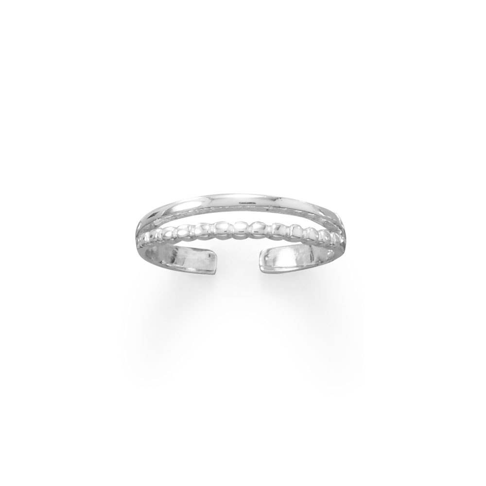 Silver Stars Two Row Bead and Polished Band Toe Ring