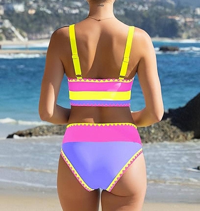 Anna Kaci Colorblock High Waisted Bikini Bottom