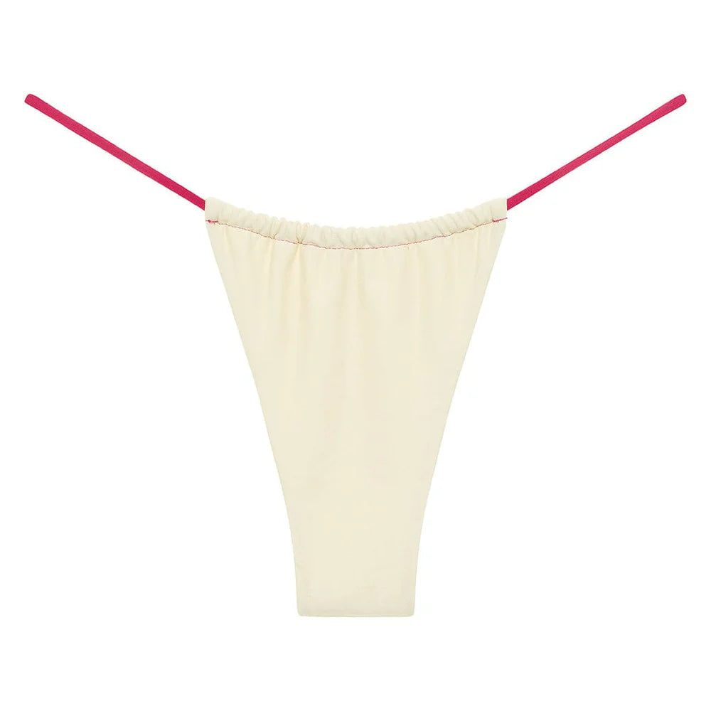 Montce Cream Raspberry Binded Brasil String Bikini Bottom