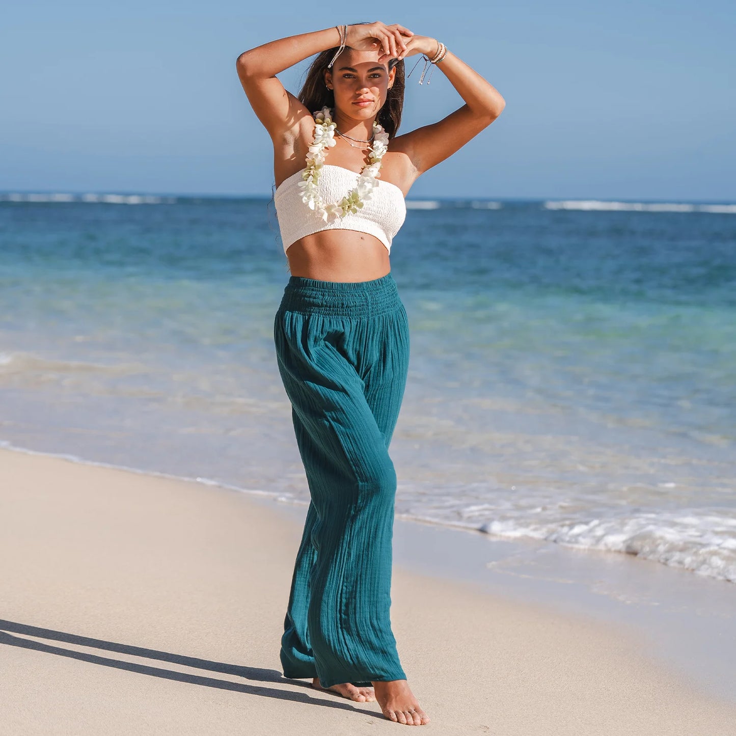 Lotus and Luna Wide Leg Cotton Pants - Verdigris