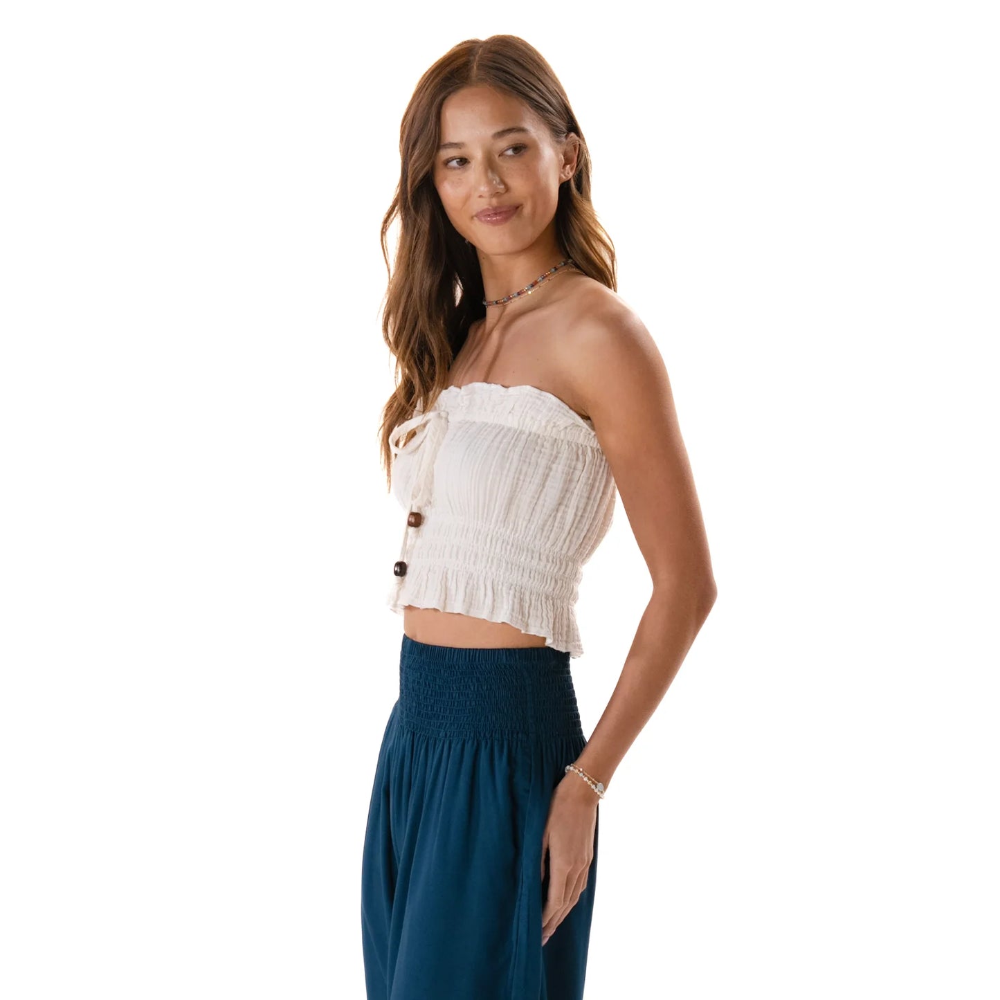 Lotus and Luna Coastal Tube Top with Bead - Cream