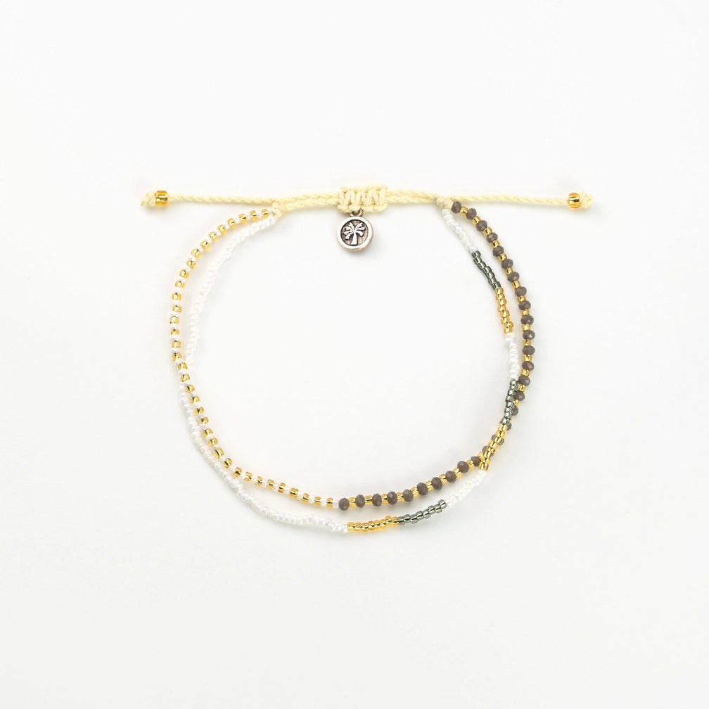 Koh Surf Monte Carlo Beaded Surf Anklet - Wht/Gold/Grey