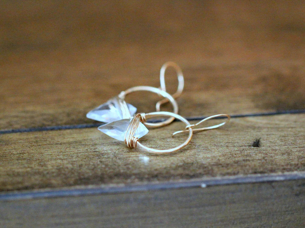 Saressa Designs Gold Albatross Earrings - Crystal Quartz