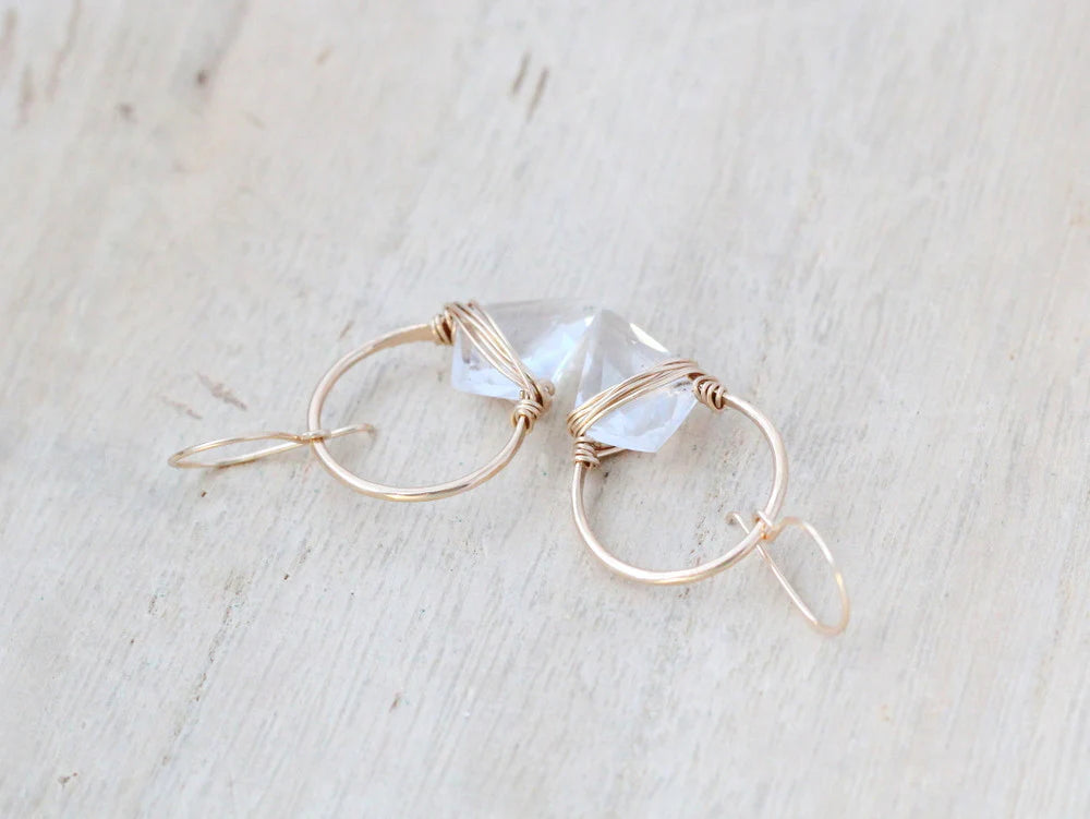 Saressa Designs Gold Albatross Earrings - Crystal Quartz