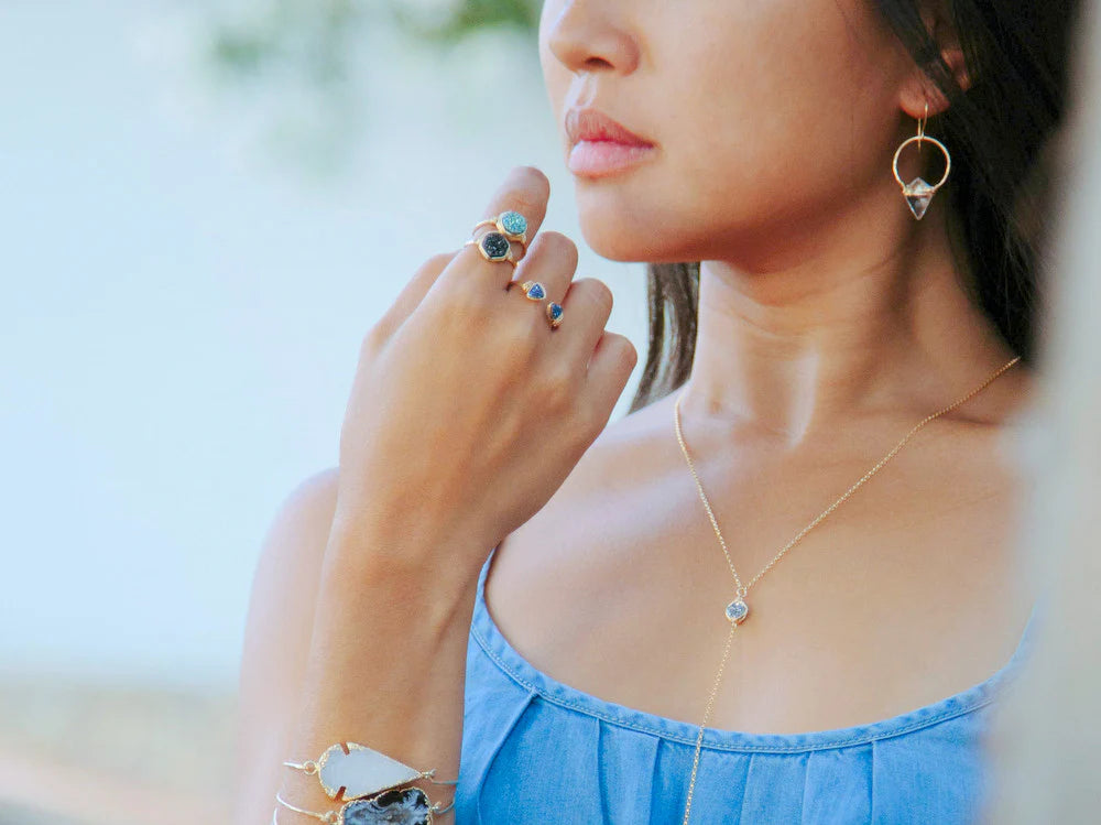 Saressa Designs Gold Albatross Earrings - Crystal Quartz