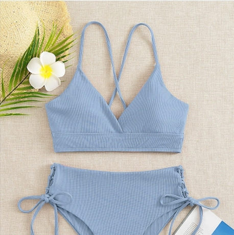 Sweetkama Ribbed Tie Side Bikini Bottom - Blue