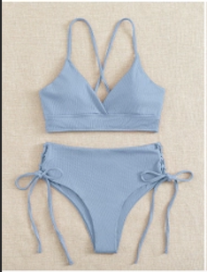 Sweetkama Ribbed Tie Side Bikini Bottom - Blue