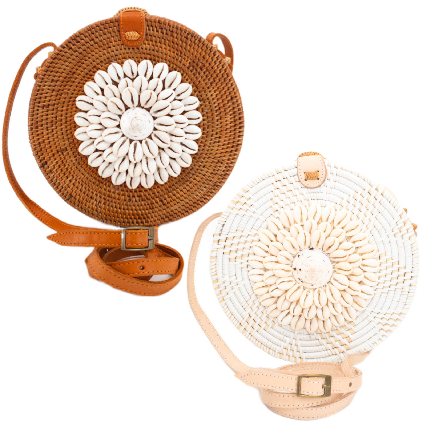 Ganapati Bali Rattan Crossbody Bag with Seashell Embellishment