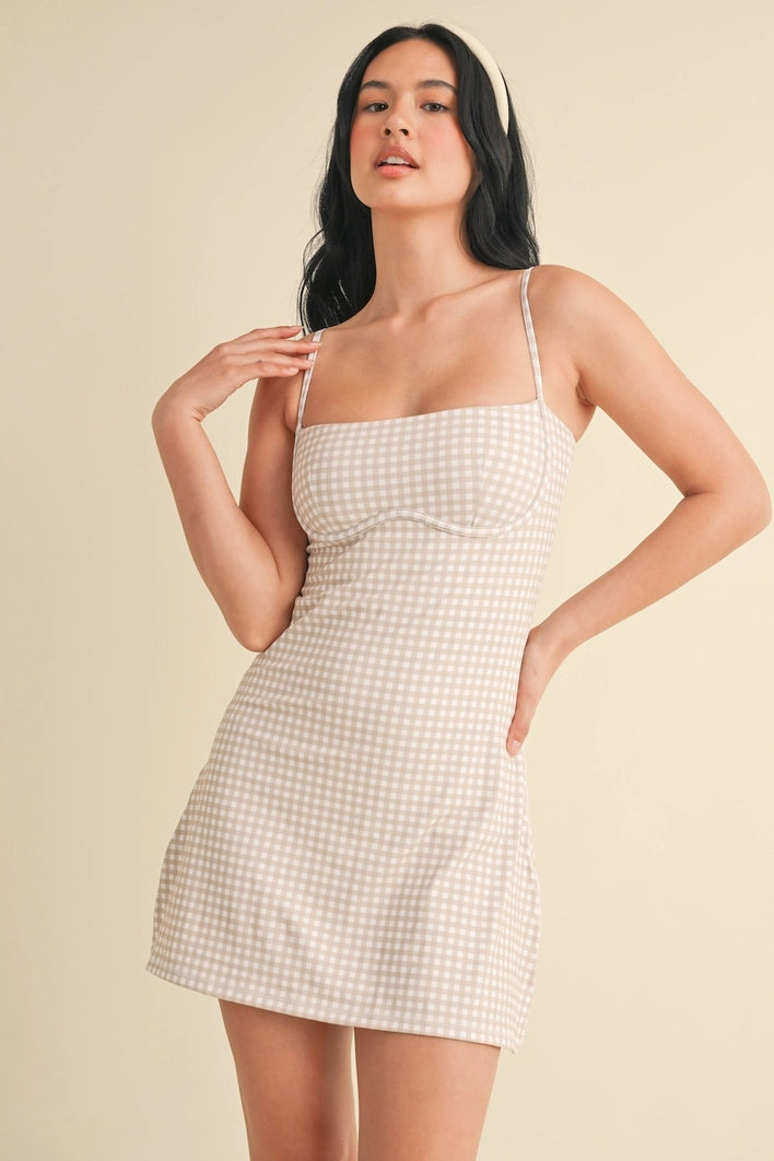 Kimberly C Sweetheart Athletic Dress 2.0 - Beige Gingham