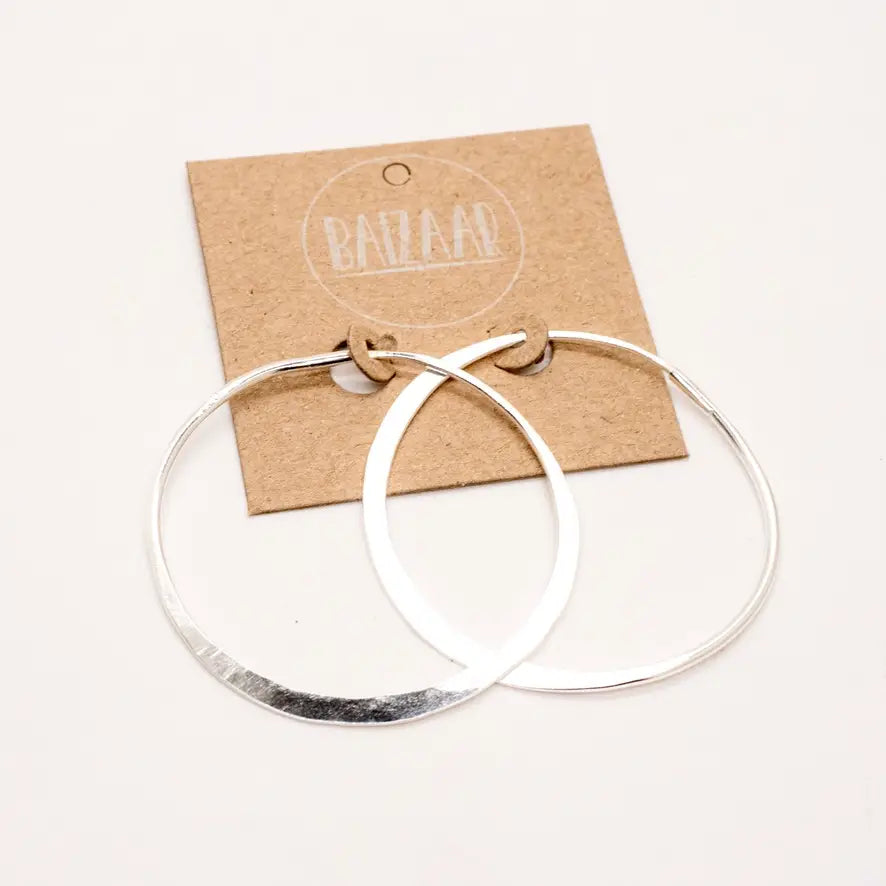 Baizaar - Sterling Silver Brushed Hoop Earring