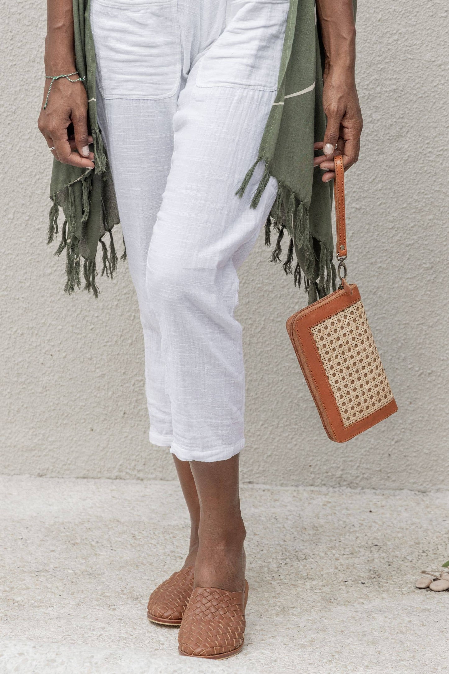 Village Thrive Raja Leather and Cane Wallet - Camel
