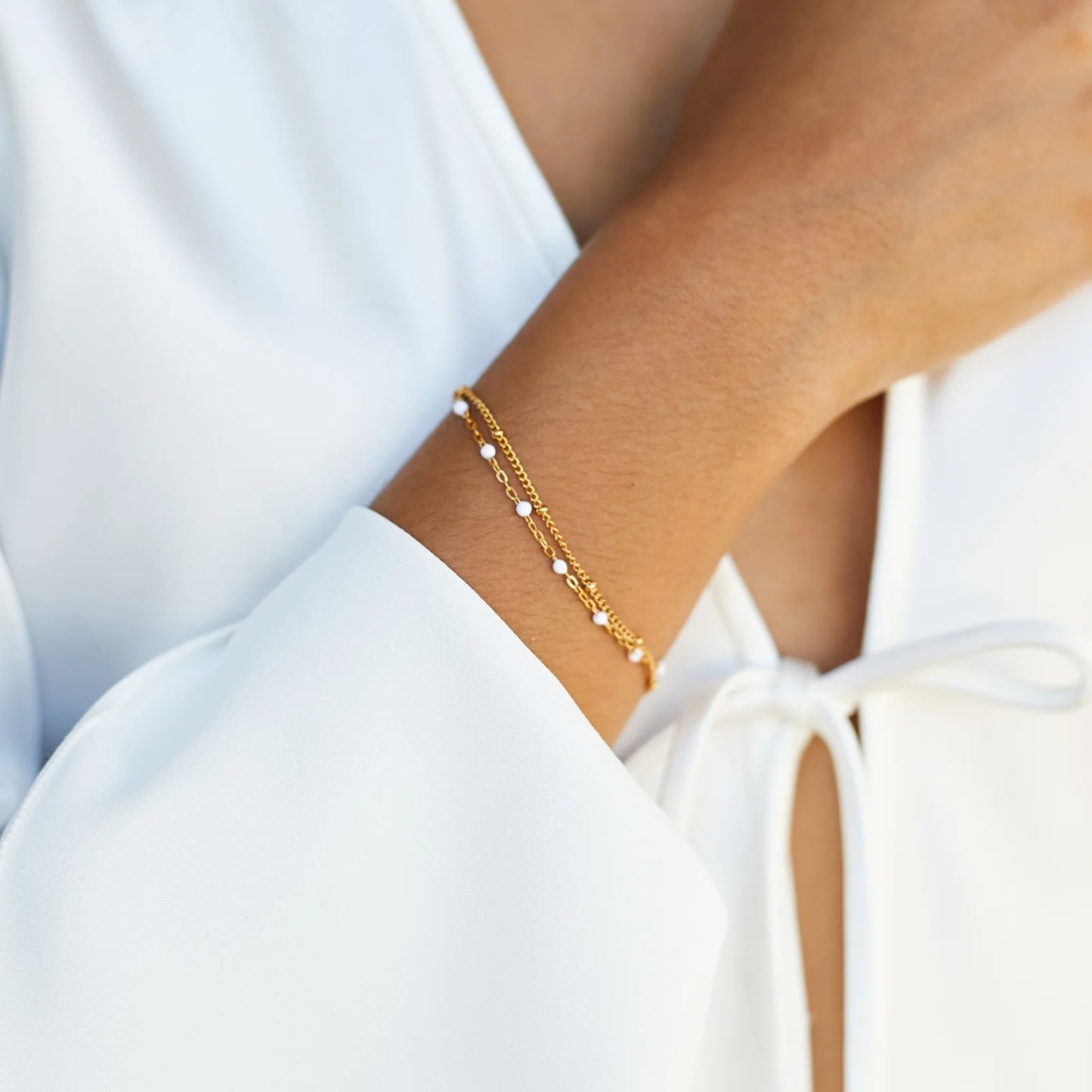 Atolea Double White Beaded Bracelet