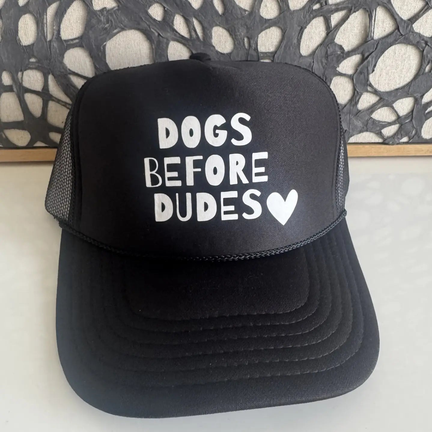 Arnie & Ollie Dogs Before Dudes Black Trucker Hat