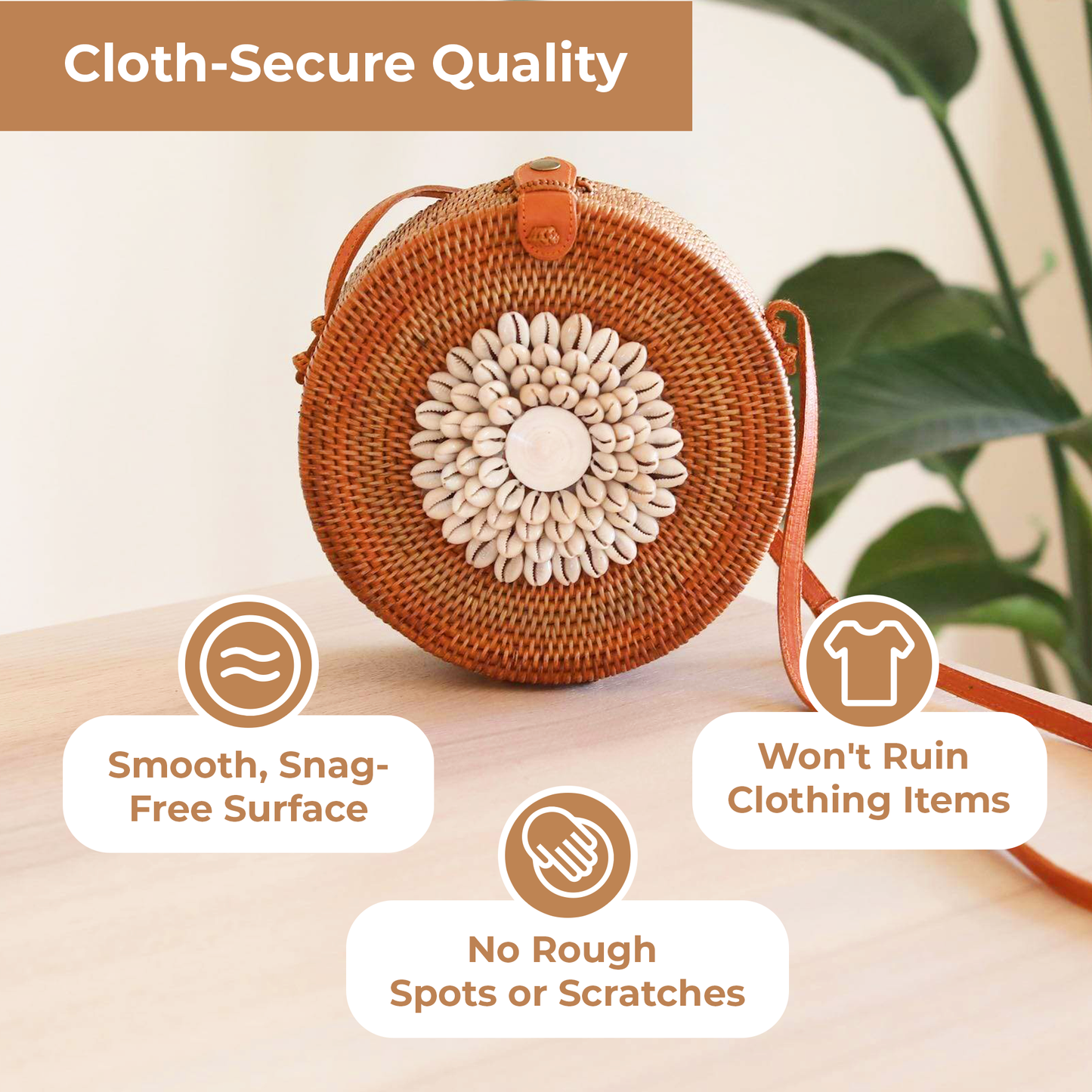Ganapati Bali Rattan Crossbody Bag with Seashell Embellishment