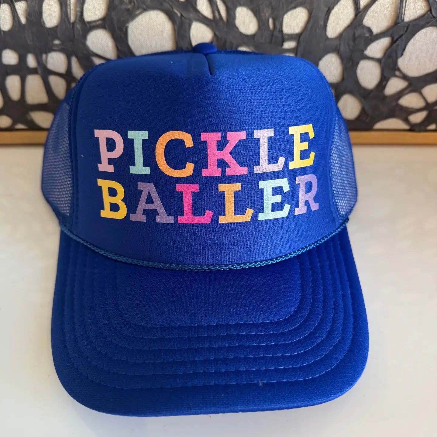 Arnie & Ollie Colorful Pickle Baller Royal Blue Trucker Hat