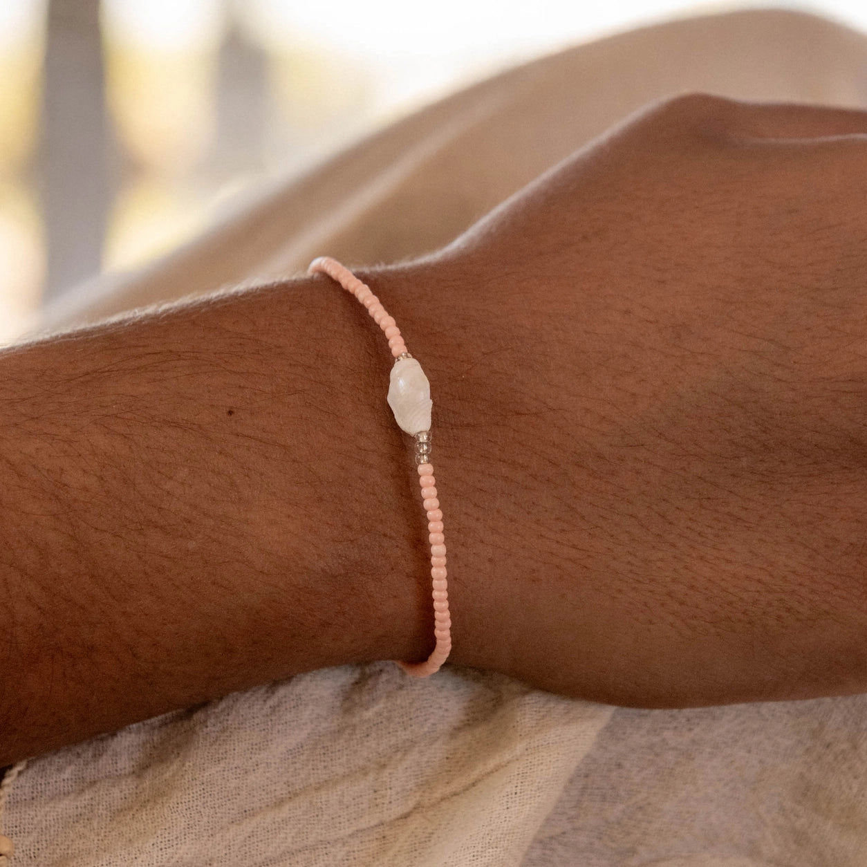 Pineapple Island Mauna Loa Bracelet, Adjustable Dainty Beaded Bracelet - Peach