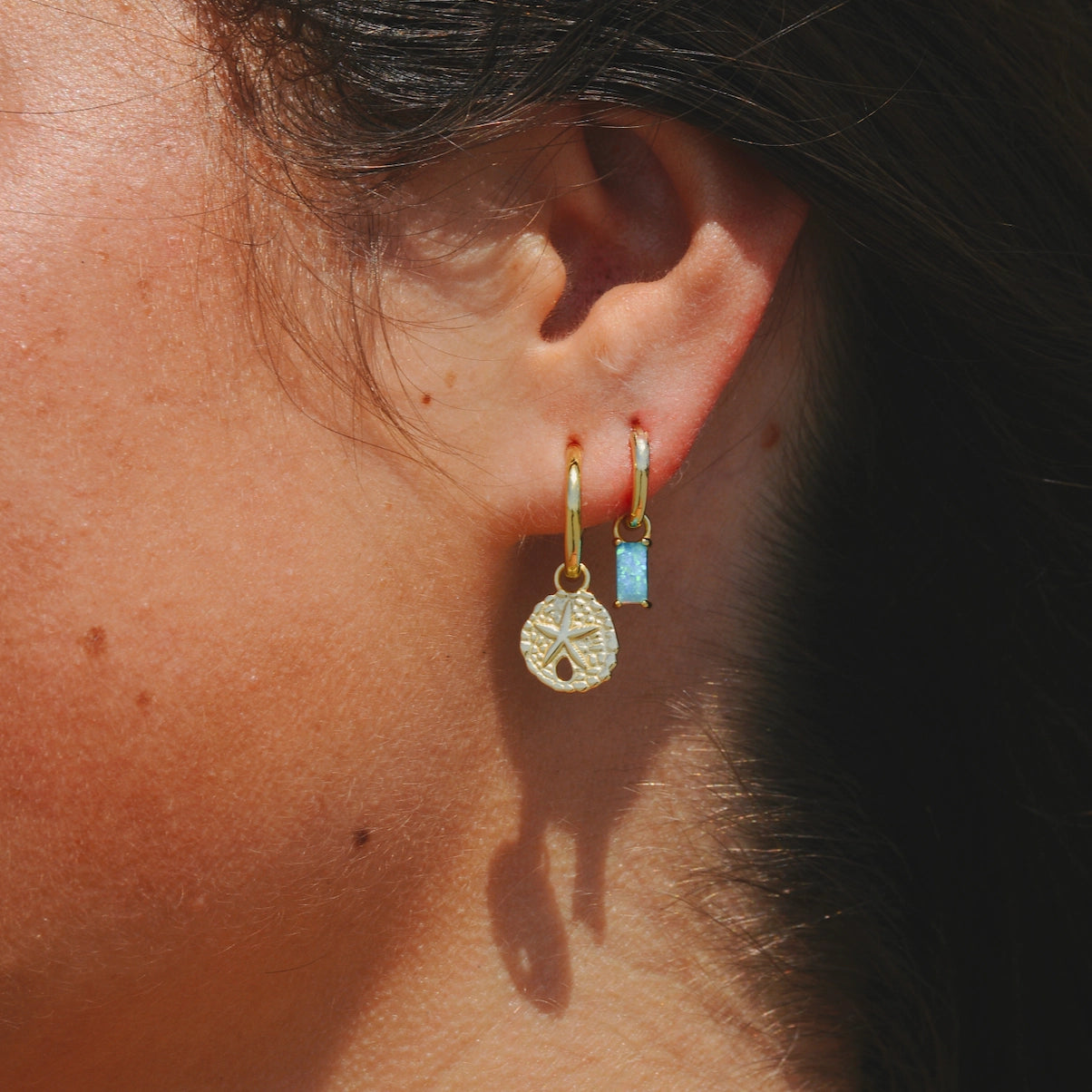 The Salty Gem Sand Dollar Hoops - Sterling Silver