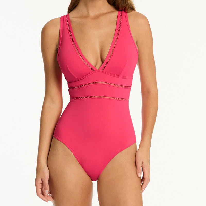 Sea Level Essentials Spliced One Piece - Roseberry