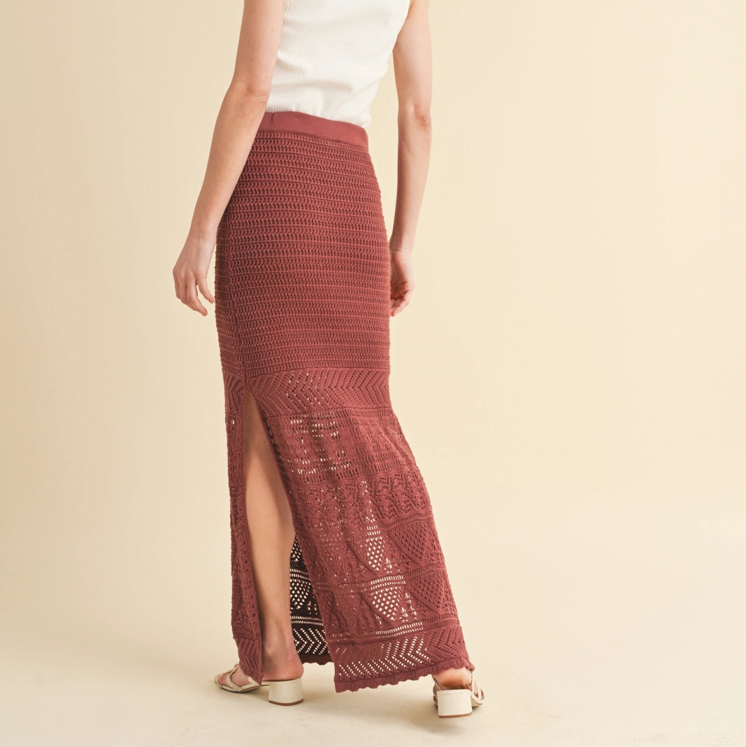 Wishlist Crochet Midi Drawstring Skirt - Brick