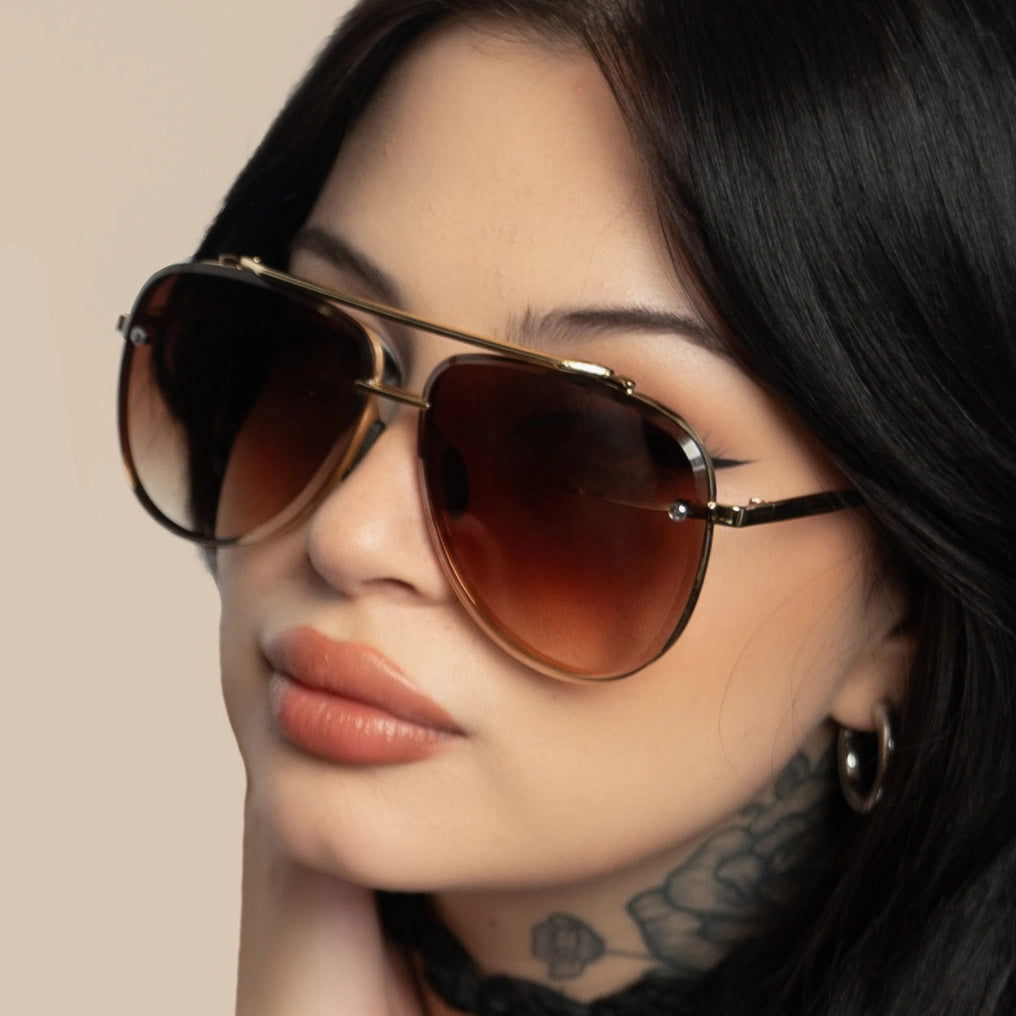 TopFoxx Luna Tangle Free Sunglasses - Gold/Faded Brown
