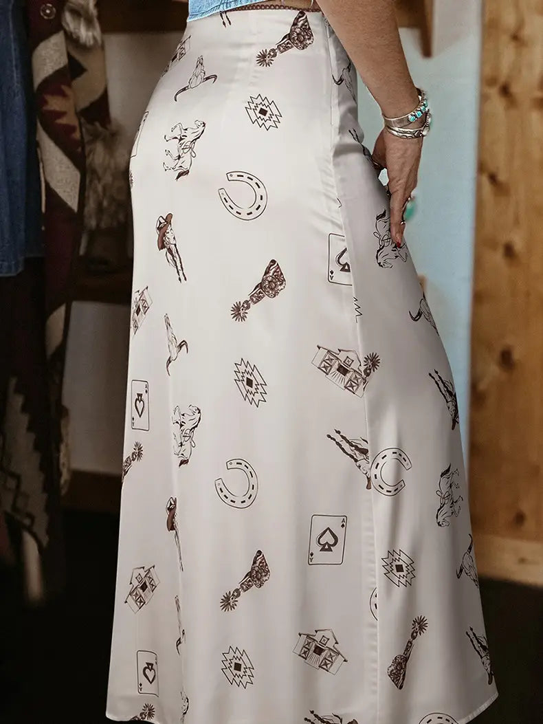 Hidden Brand Western Cowgirl Satin Maxi Skirt