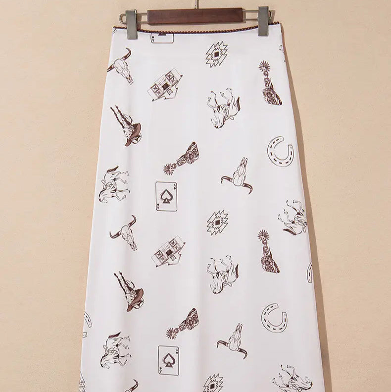 Hidden Brand Western Cowgirl Satin Maxi Skirt