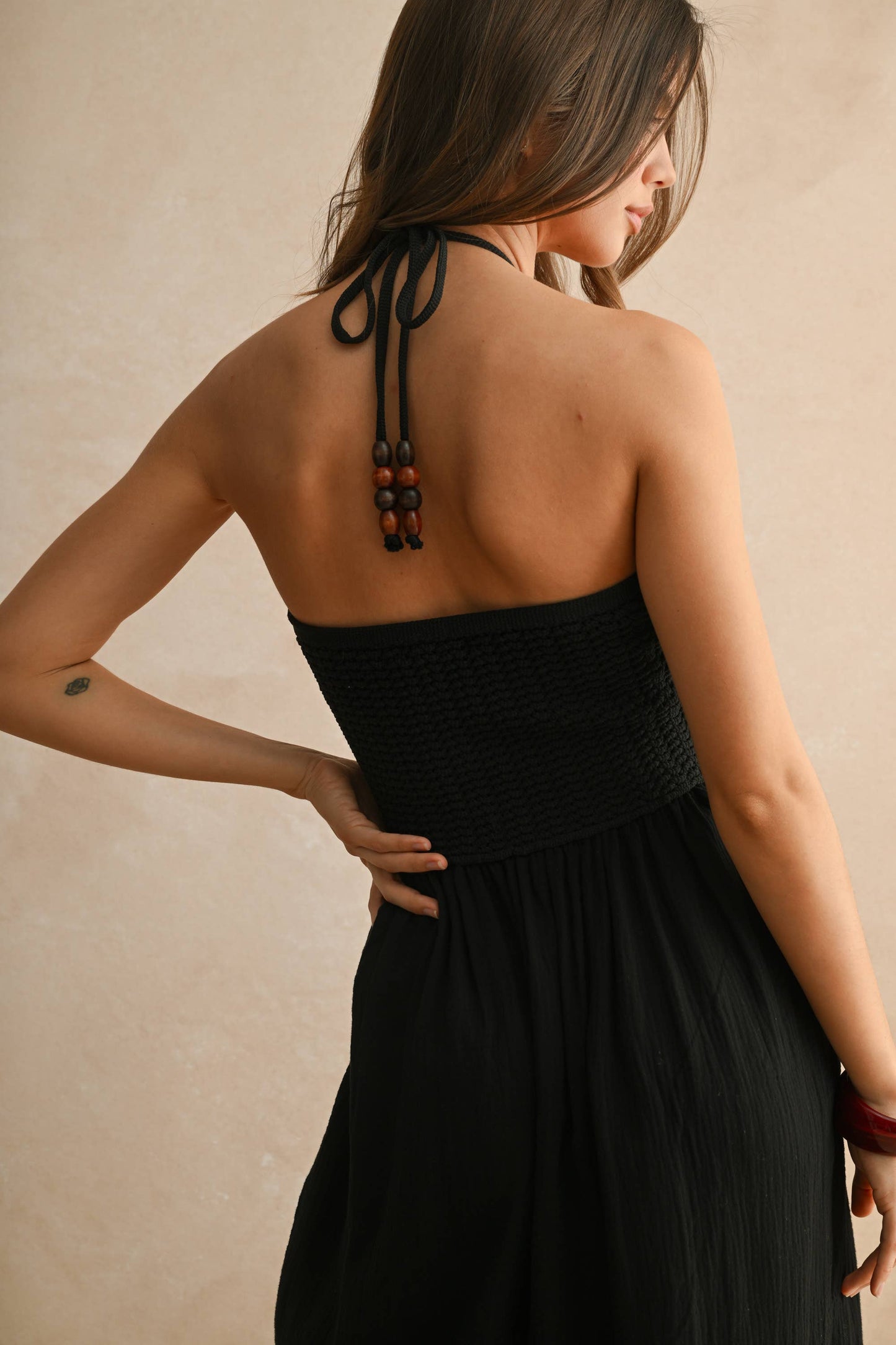 MIOU MUSE WASHED GAUZE WITH CROCHET TOP CONTRAST DRESS