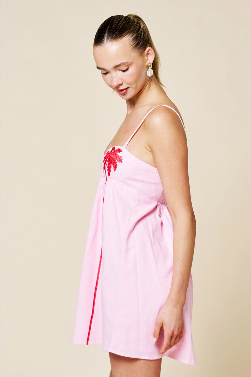 Blue Blush Linen Palm Dress - Pink