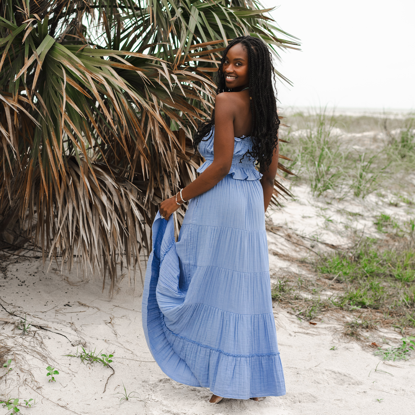 Lotus and Luna Shipwrecked Maxi Skirt with Bead - Denim Blue