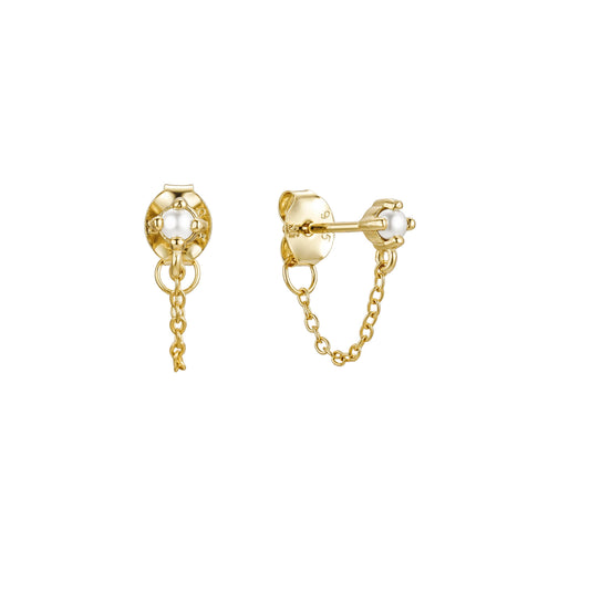 The Salty Gem Pearl Chain Earrings