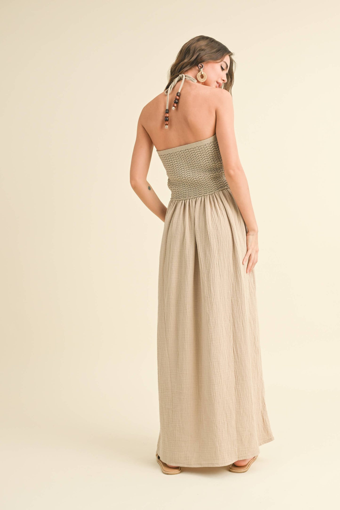 MIOU MUSE WASHED GAUZE WITH CROCHET TOP CONTRAST DRESS