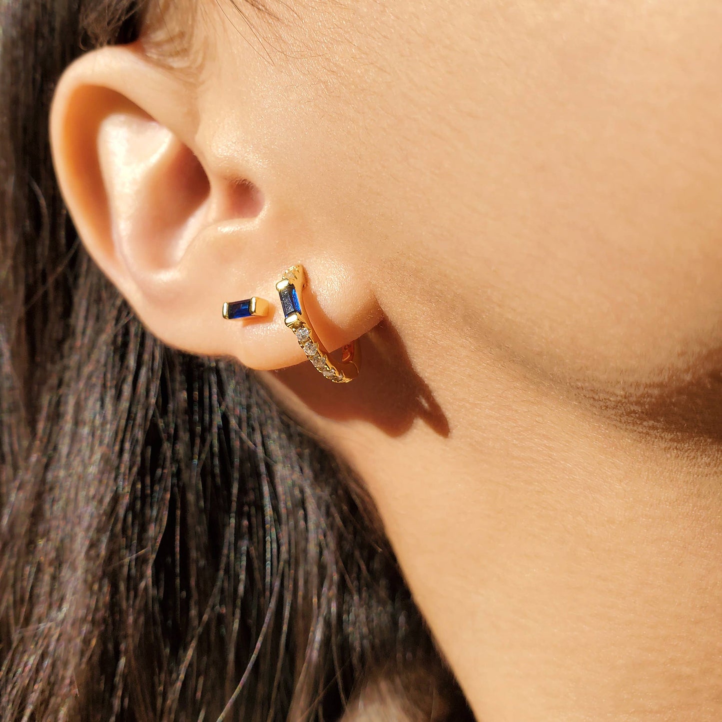 HolyBang Jewels Gemstone Baguette Hoops