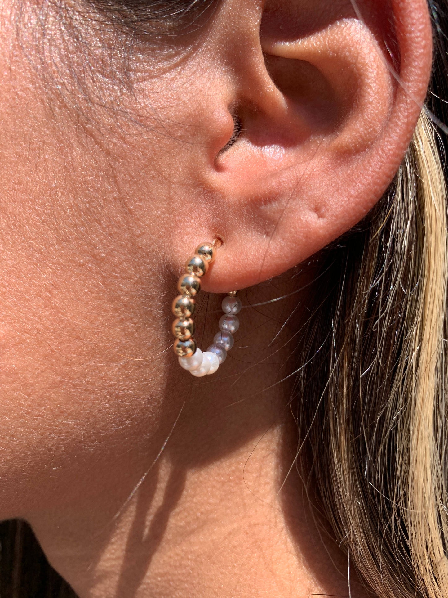 Mali Beads Minimal Gold Filled Hoops with Beads and Pearls – Dainty Everyday Earrings
