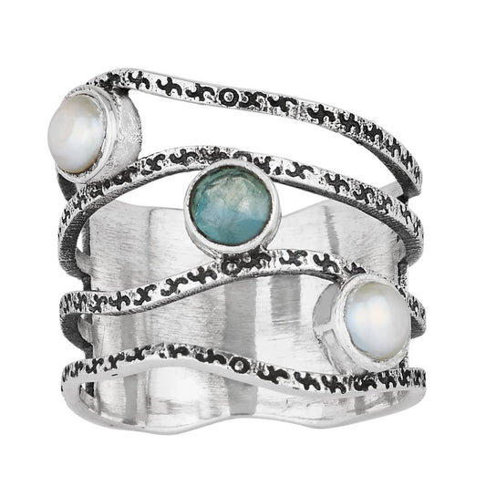 Tiger Mountain Jewelry Little Mermaid Pearl Apatite Sterling Silver Ring