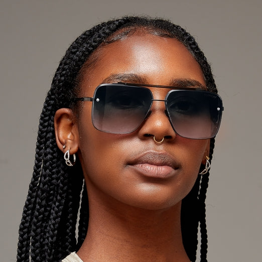 Topfoxx Bella Tangle Free Aviator Sunglasses - Black/Black