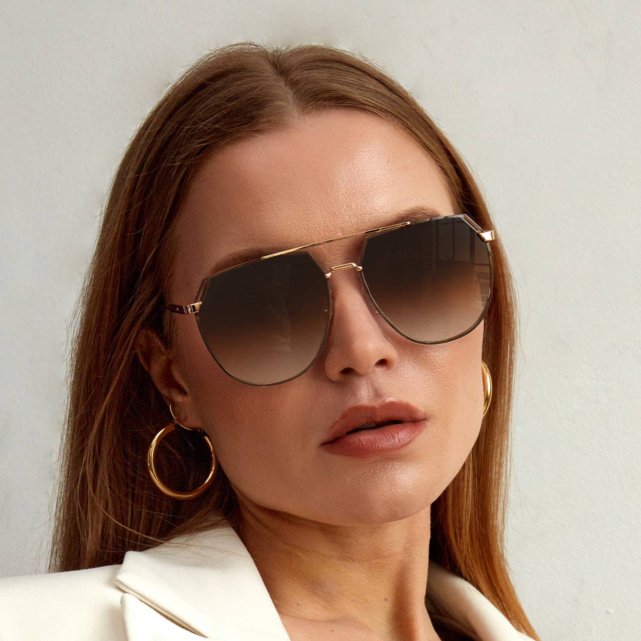 TOPFOXX Farrah Tangle Free Aviator Sunglasses - Brown