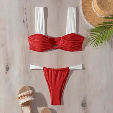 Sweetkama Color Block High Leg Bikini Bottom - Red/White