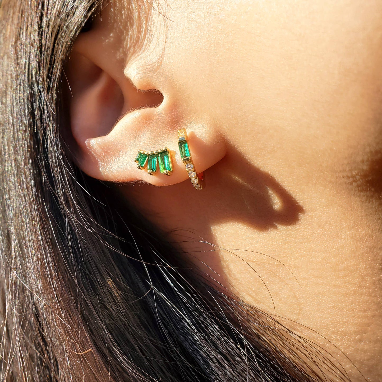 HolyBang Jewels Gemstone Baguette Hoops