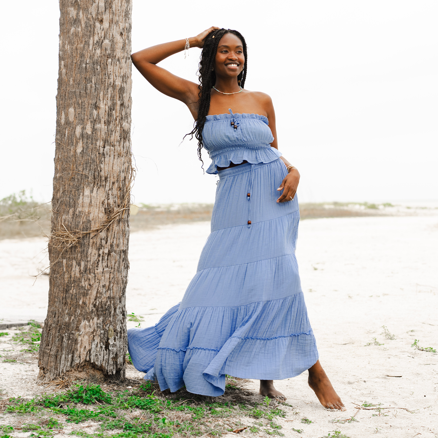 Lotus and Luna Shipwrecked Maxi Skirt with Bead - Denim Blue