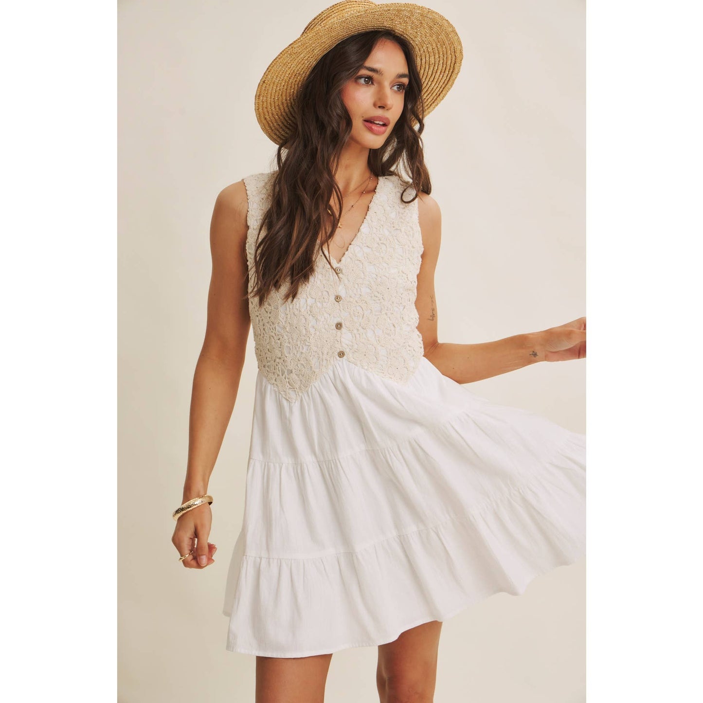 In February - French Picnic Cotton Crochet Dress