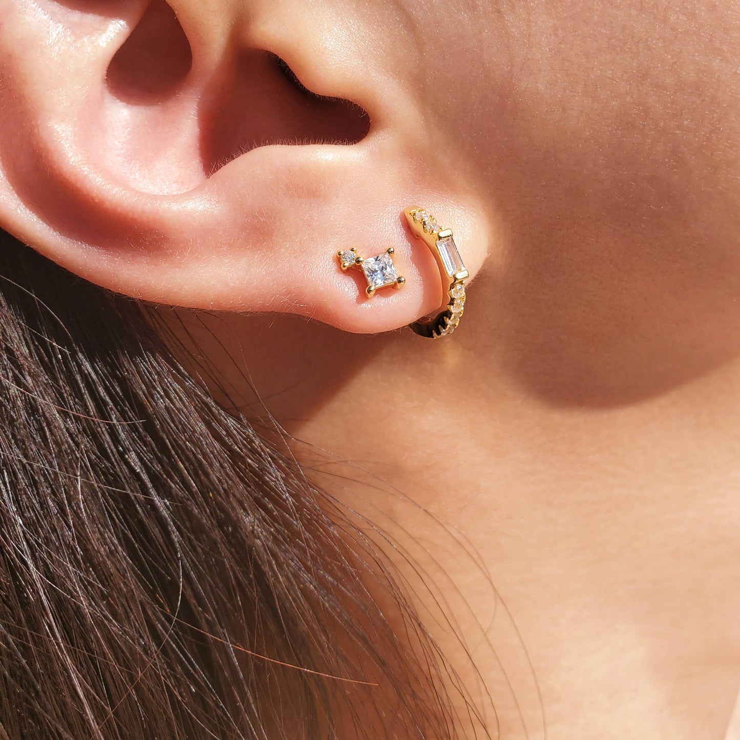 HolyBang Jewels Gemstone Baguette Hoops
