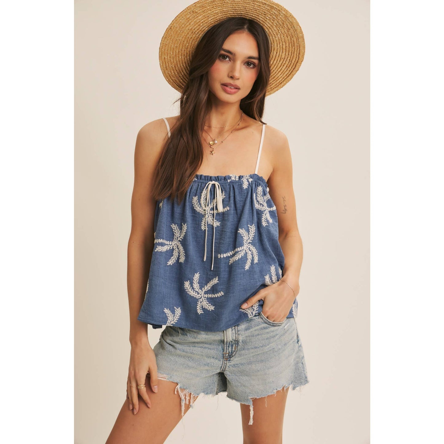 In February Feel Fresh Palm Embroidered Cami