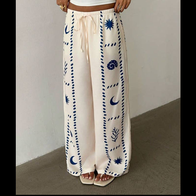 Rosa Reef Print Drawstring Wide Leg Pants
