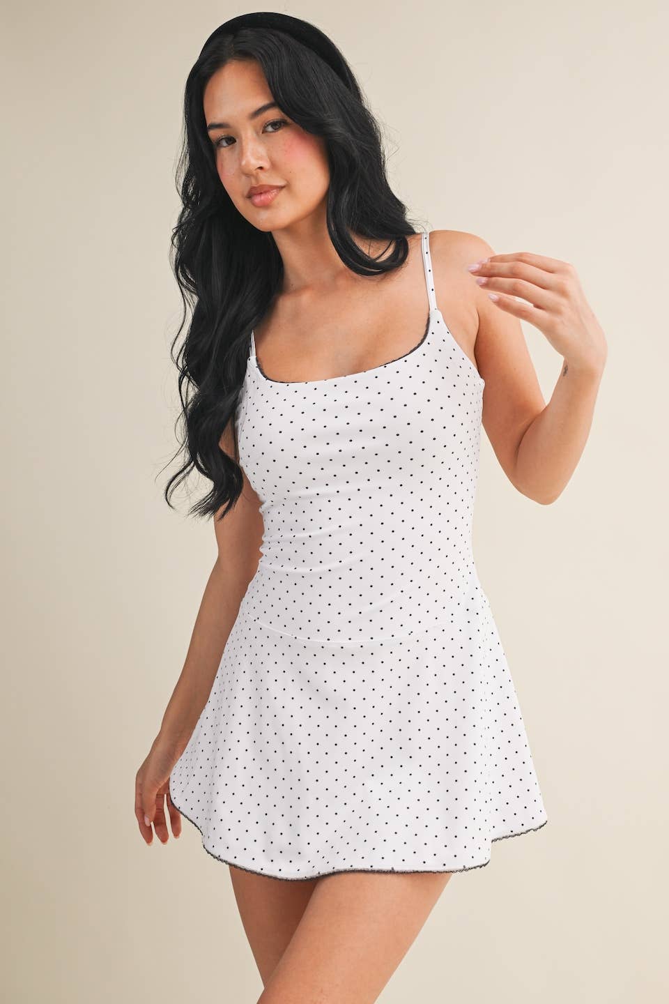 KIMBERLY C - Polka Dot Print Lace Trim Ruffle Mini Dress