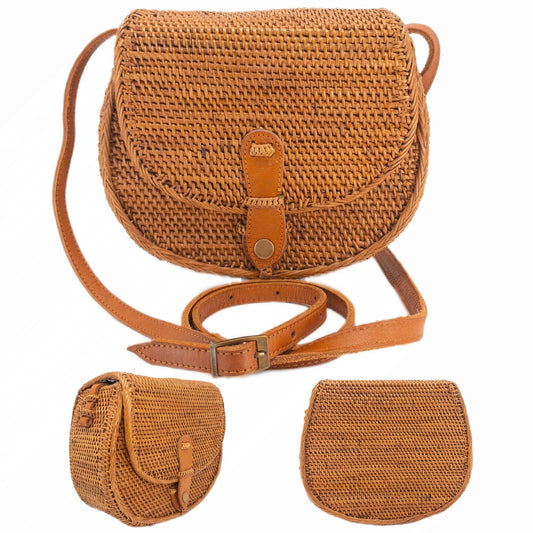 Ganapati Bali Rattan Crossbody Messenger Bag