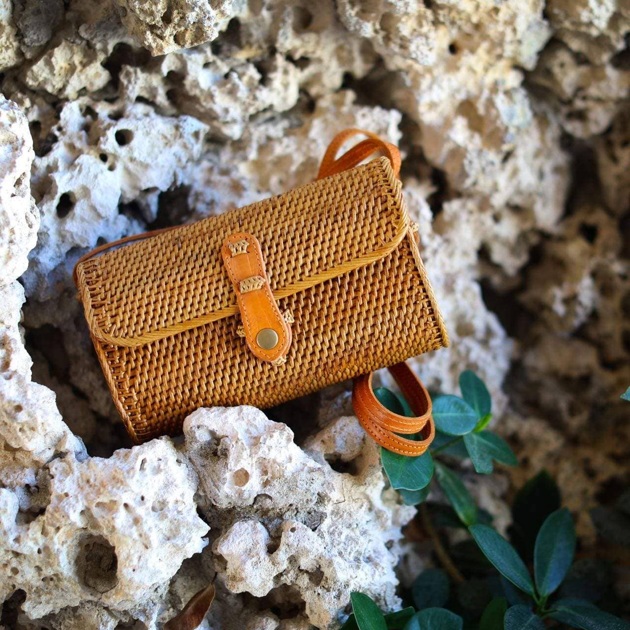 Ganapati  Bali Rattan Crossbody Bag - Small Mailer Bag