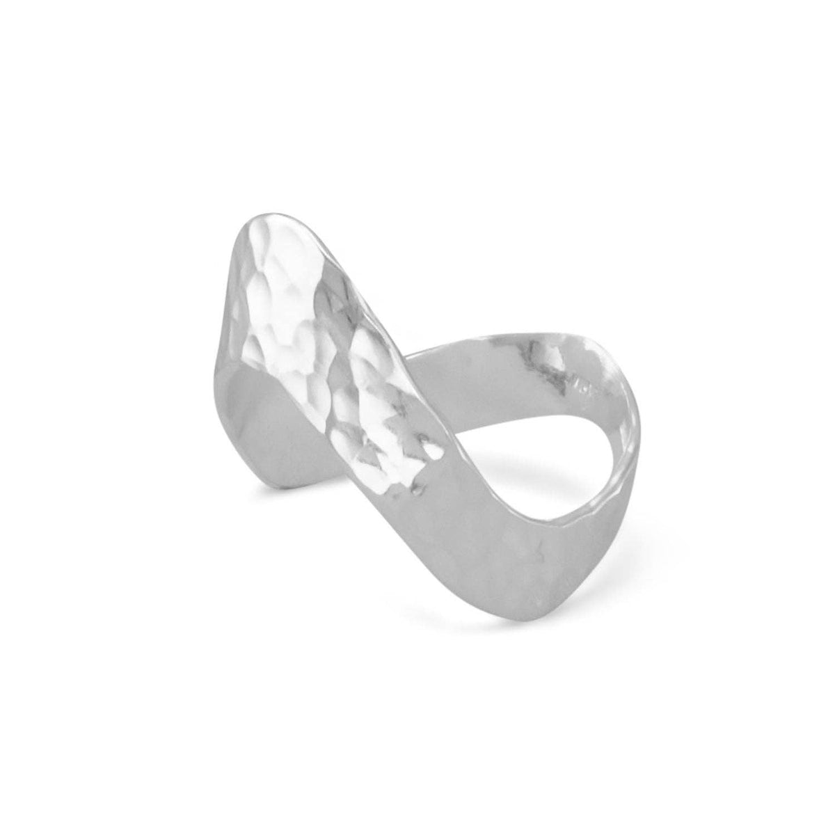 Silver Stars Hammered V Chevron Ring